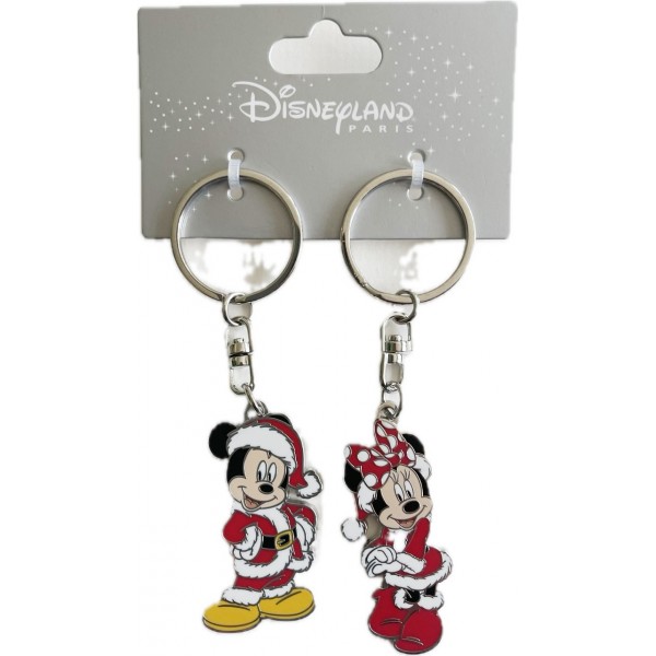 Disneyland Paris Mickey and Minnie Christmas Keyring set