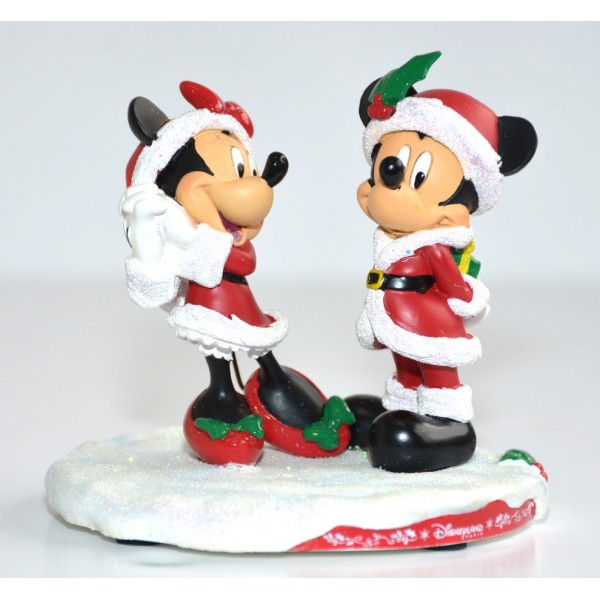 Mickey and Minnie Mouse Christmas Gift Figurine, Disneyland Paris